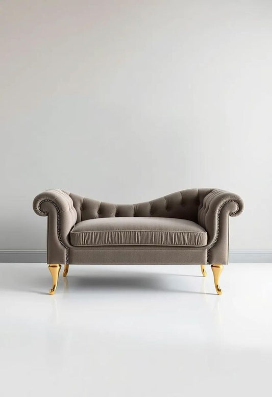 Rosewood Velvet Fabric 2 Seater Modern Chaise Lounge Couch With Tufted Button Back Rest For Living room, Office, Garden, Living room,