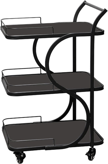 Coffee Table Bar Trolley Kitchen Trolley Serving Trolley with 3 Shelf, Lockable Wheels for Kitchen, Bar, Garden