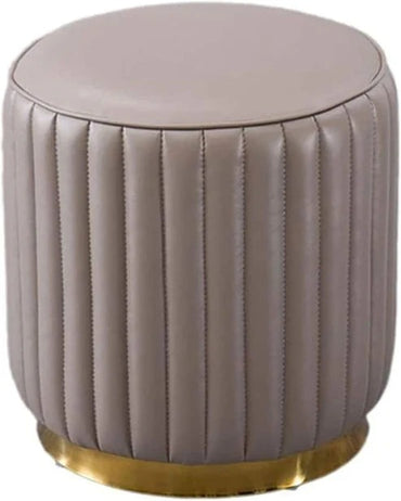 Solid Wood Cushion Ottoman Cylinder Shape Leatherette Stool with Golden Base Modern Style Footrest best for Living room, Garden