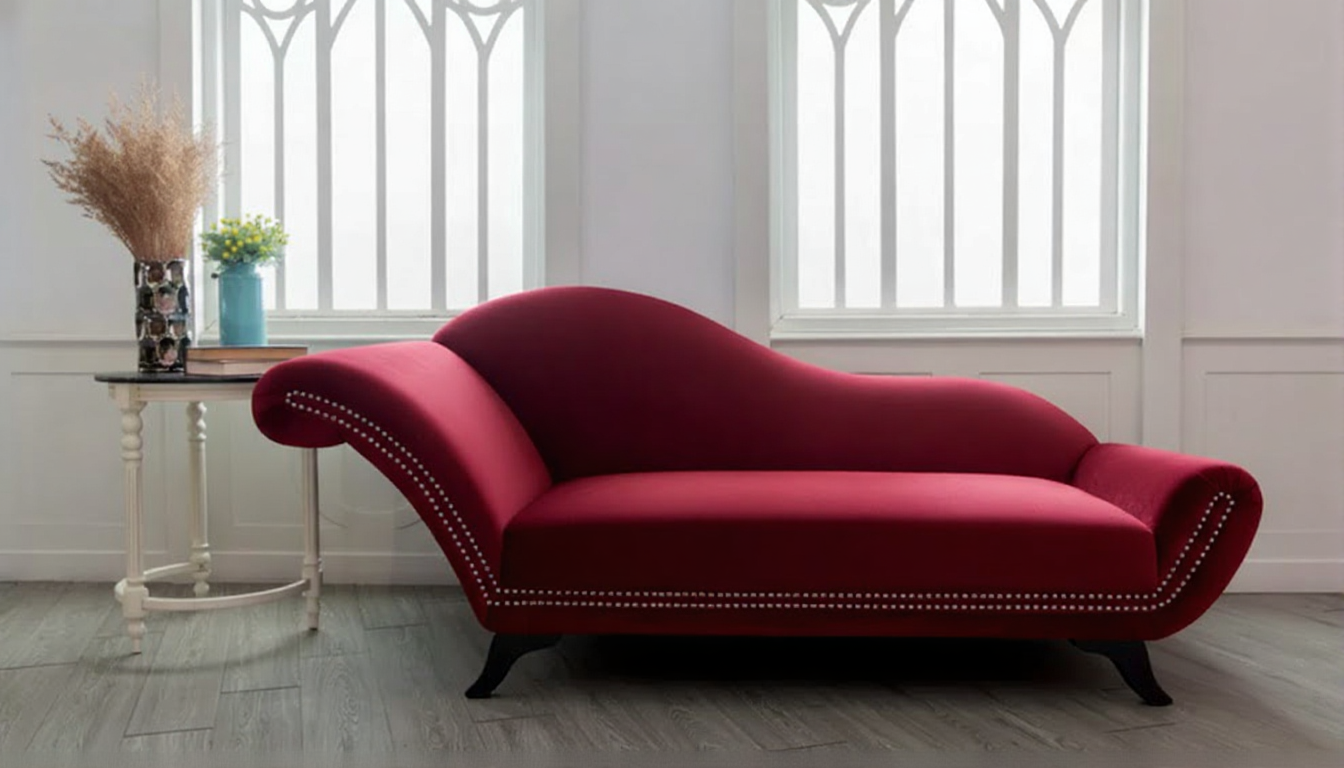 2 Seater Rosewood Velvet Fabric Modern Chaise Lounge Couch for Living room, Office, Garden