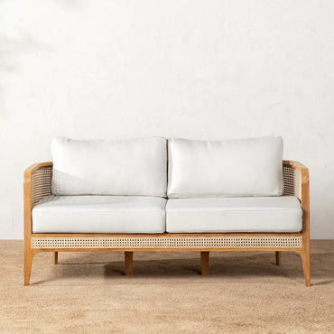 Modern Rattan Sofa Cane Design with Natural Finish , Solid Wooden Frame Living Room Couch or Lounge Seating, Comfortable and Stylish Furniture.