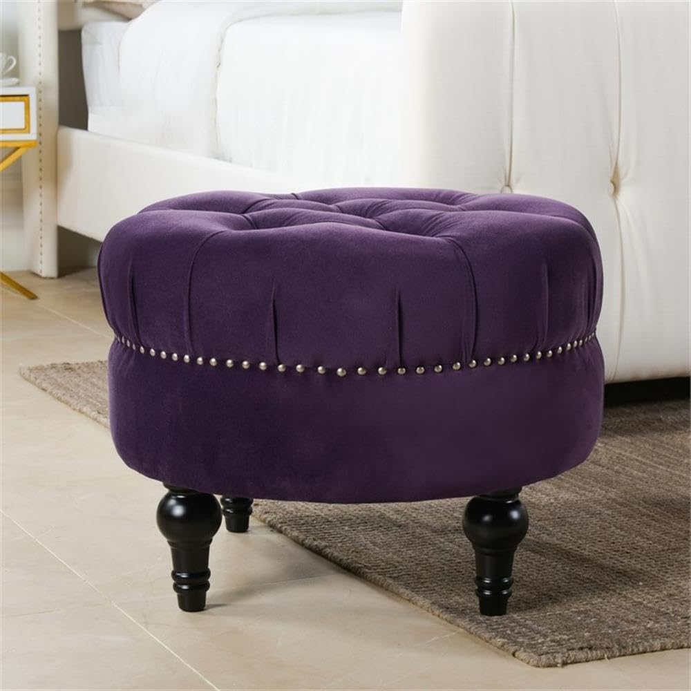 Rosewood Velvet Fabric Ottoman Modern Footrest with Button Tufted design For Living room, Garden