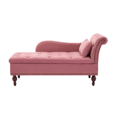 Rosewood Velvet Fabric 2 Seater Storage Modern Chaise Lounge Couch With Tufted Button Back with Pillow For Living room, Office, Garden