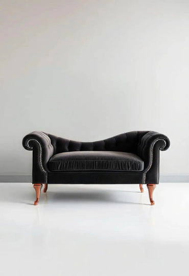 Rosewood Velvet Fabric 2 Seater Modern Chaise Lounge Couch With Tufted Button Back Rest For Living room, Office, Garden, Living room,
