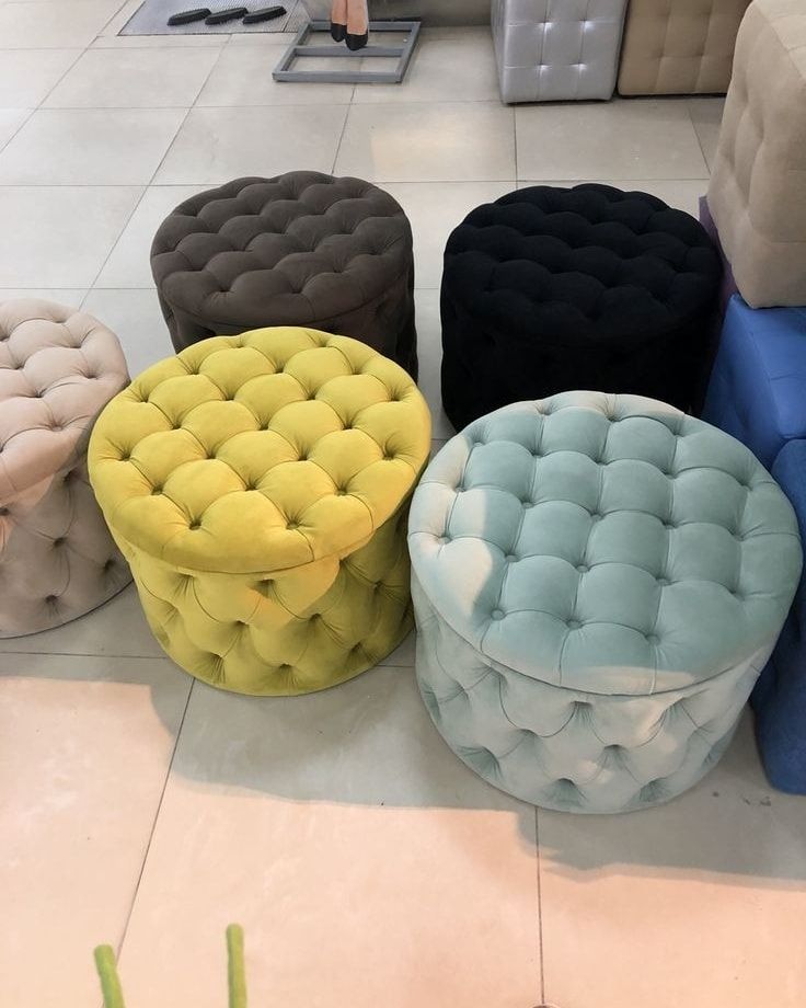 Rosewood Velvet Fabric Ottoman Modern Footrest with Button Tufted design For Living room, Office, Garden