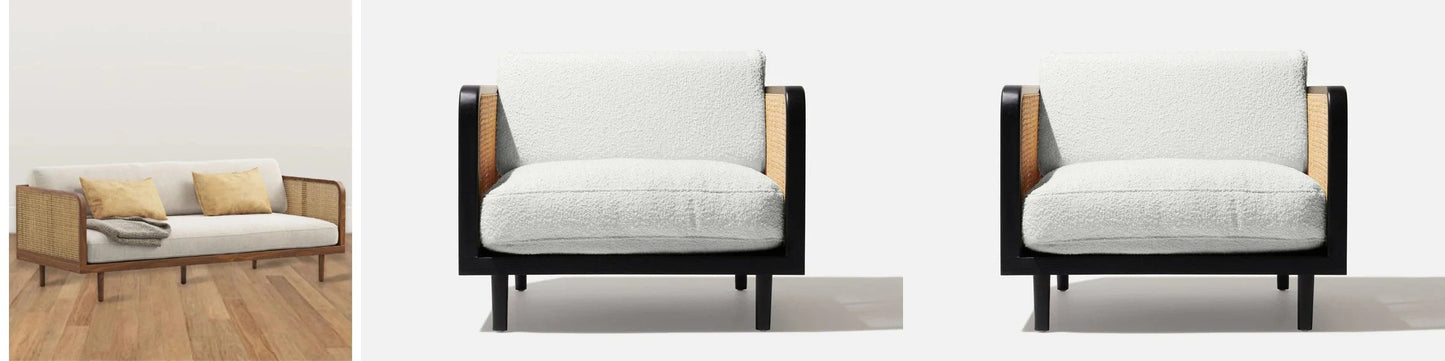 Rosewood Modern Rattan Sofa Cane Design with comfortable Cousion For Living Room Office Garden