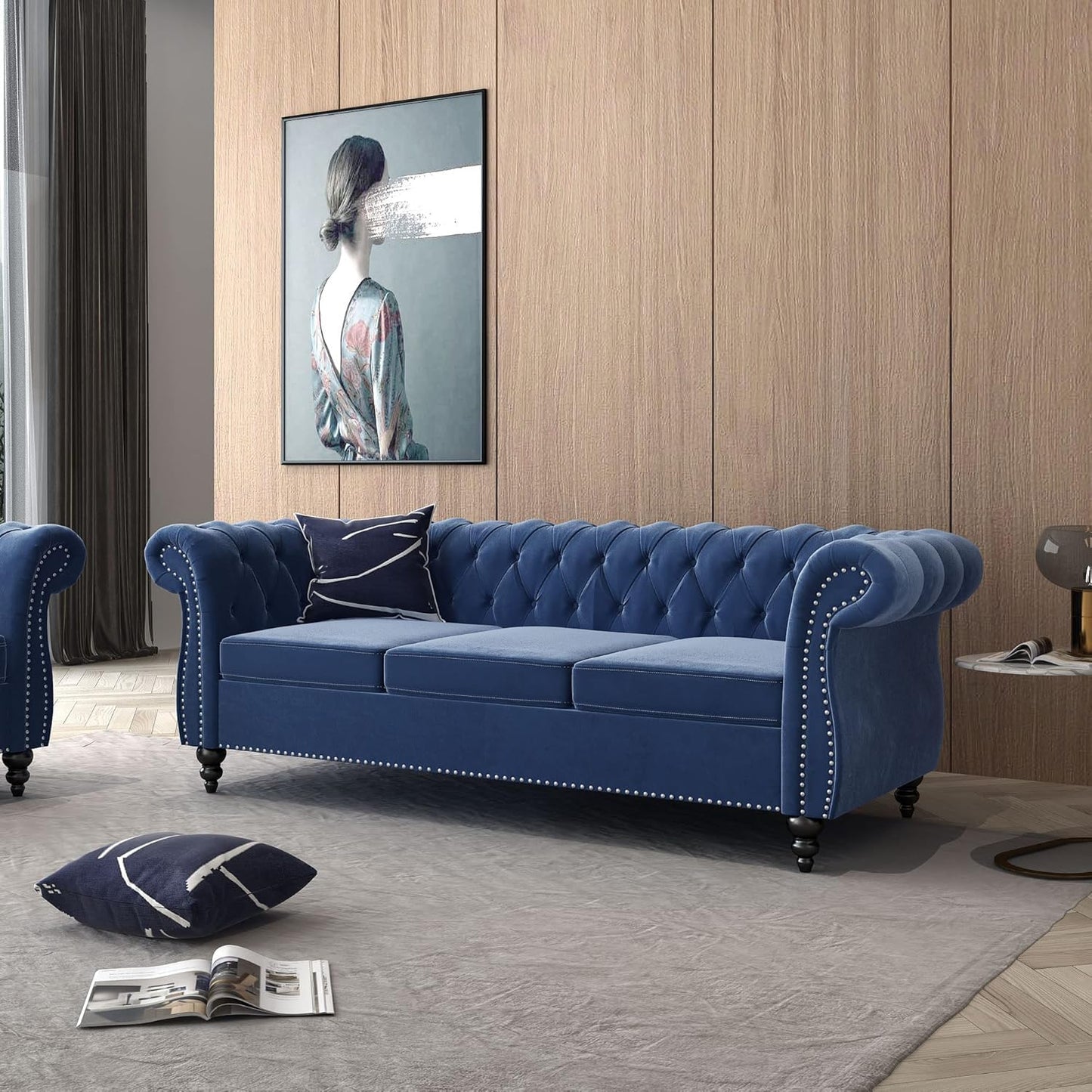 Modern 3 Seater Sofa,Comfortable Velvet Sofa for Living Room, Bedroom, Hallways Furniture