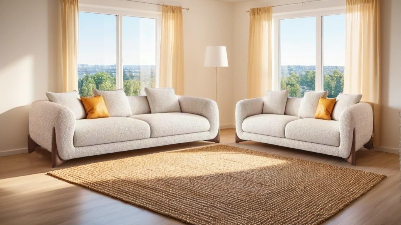 Boucle  Fabric Sofa Set – Stylish Modern Living Room Sofa with Wooden Legs or Pillow