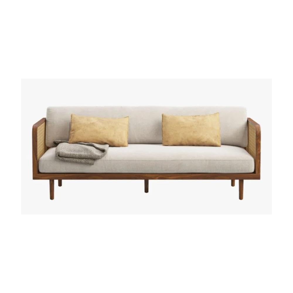 Modern Rattan Sofa Cane Design with Natural Finish , Solid Wooden Frame Living Room Couch or Lounge Seating, Comfortable and Stylish Furniture.