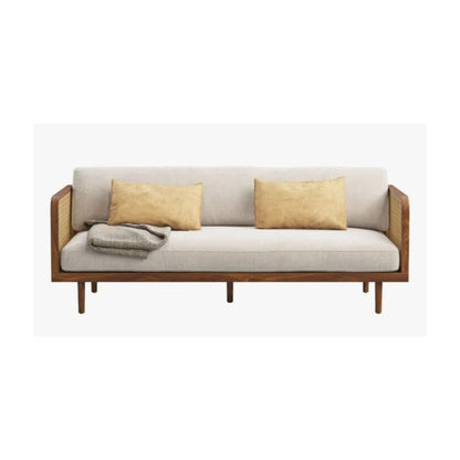 Modern Rattan Sofa Cane Design with Natural Finish , Solid Wooden Frame Living Room Couch or Lounge Seating, Comfortable and Stylish Furniture.