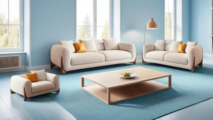 Boucle  Fabric Sofa Set – Stylish Modern Living Room Sofa with Wooden Legs or Pillow