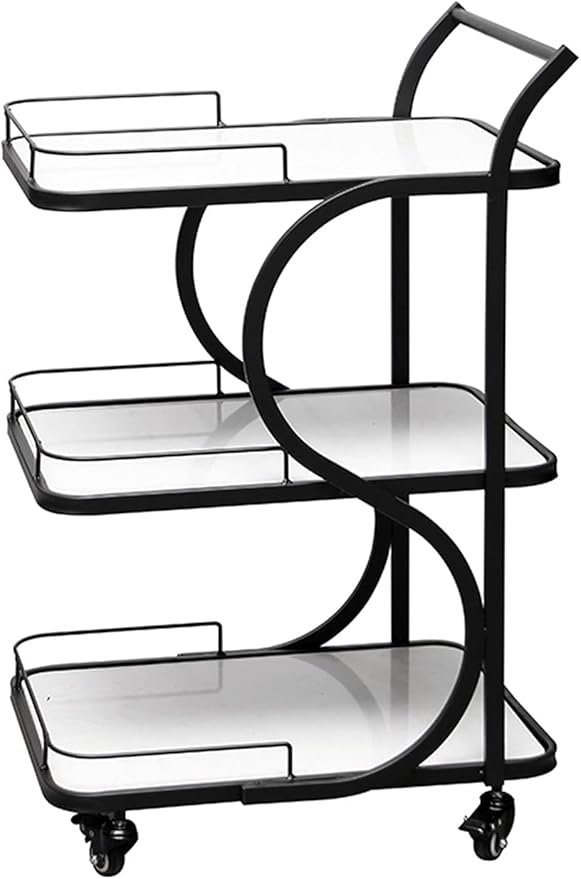 Coffee Table Bar Trolley Kitchen Trolley Serving Trolley with 3 Shelf, Lockable Wheels for Kitchen, Bar, Garden