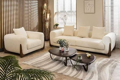 Boucle  Fabric Sofa Set – Stylish Modern Living Room Sofa with Wooden Legs or Pillow