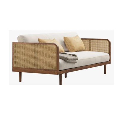 Modern Rattan Sofa Cane Design with Natural Finish , Solid Wooden Frame Living Room Couch or Lounge Seating, Comfortable and Stylish Furniture.