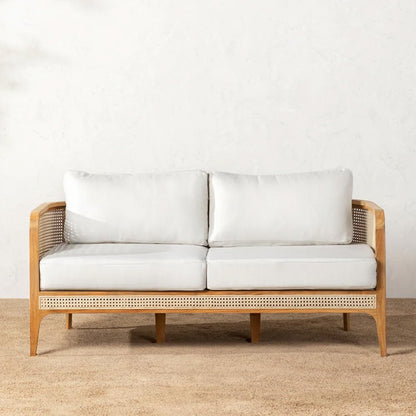 Modern Rattan Sofa Cane Design with Natural Finish , Solid Wooden Frame Living Room Couch or Lounge Seating, Comfortable and Stylish Furniture.