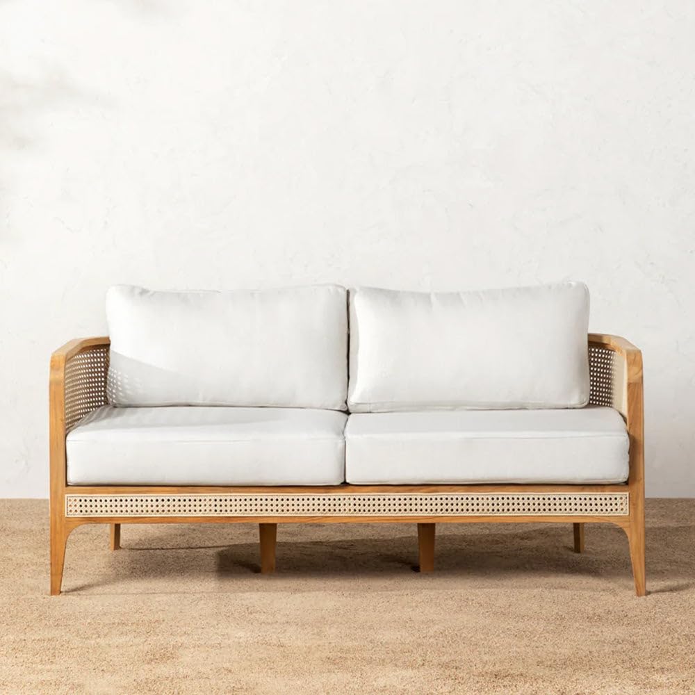 Modern Rattan Sofa Cane Design with Natural Finish , Solid Wooden Frame Living Room Couch or Lounge Seating, Comfortable and Stylish Furniture.