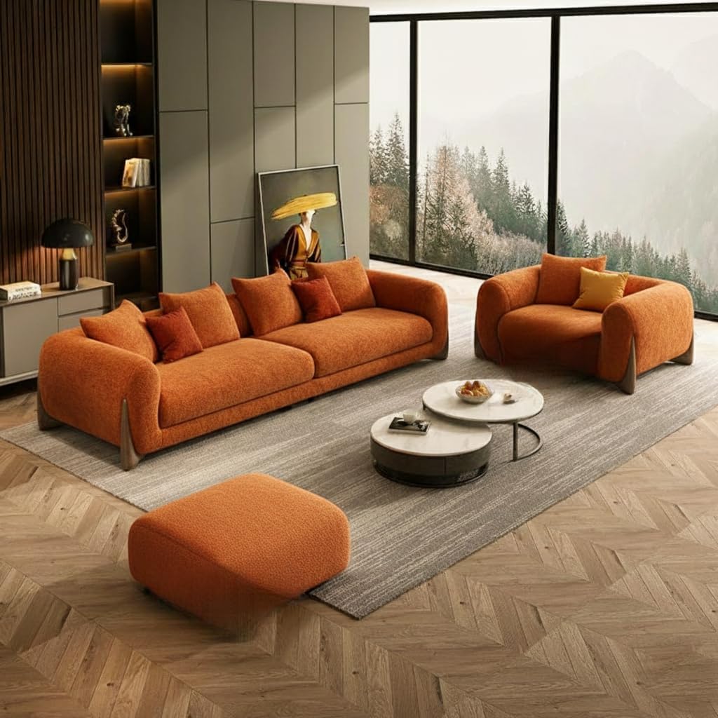 Luxury 4 Seater Sofa Set with Ottoman – Comfortable Living Room Seating