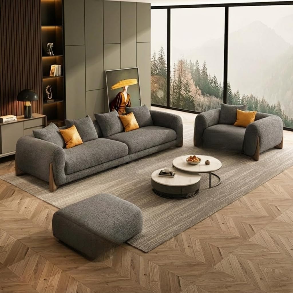 Luxury 4 Seater Sofa Set with Ottoman – Comfortable Living Room Seating