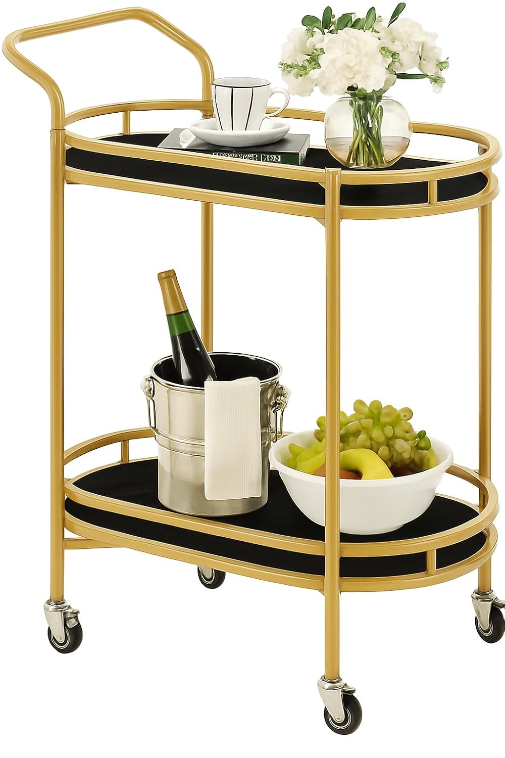 Iron Frame Kitchen Serving Trolley Table with 2 Marble Shelf Serving Trolley Table for Bar, kitchen, Tea Coffee Cart for Home