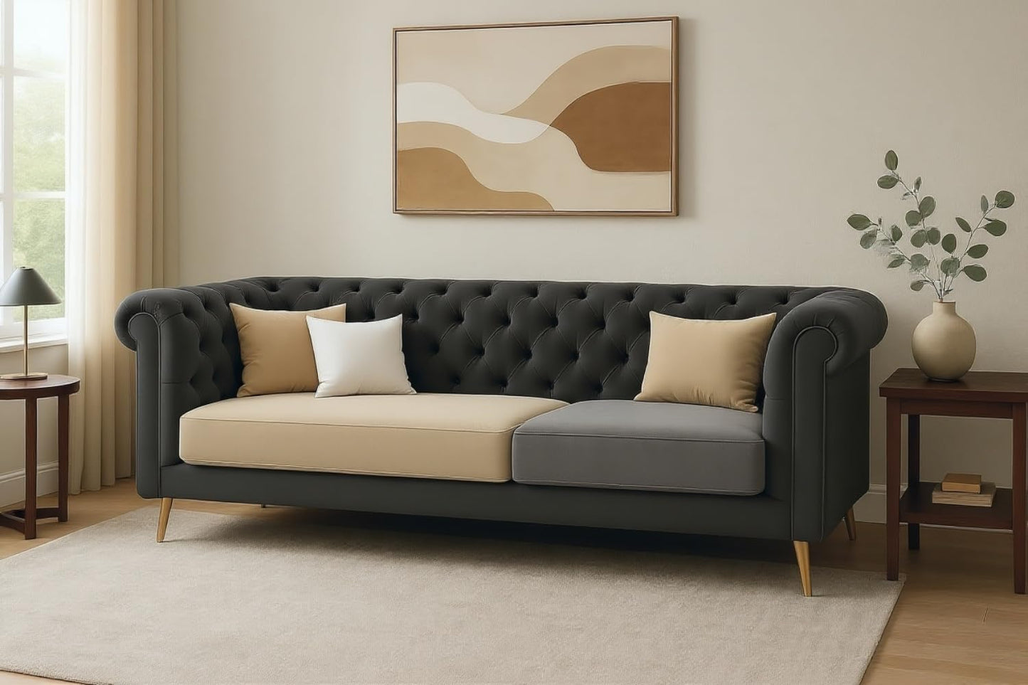 Modern 3 Seater Velvet Fabric Sofa in multi colour ,Comfortable Sofa for Living Room, Office, Bedroom, Hallways Furniture