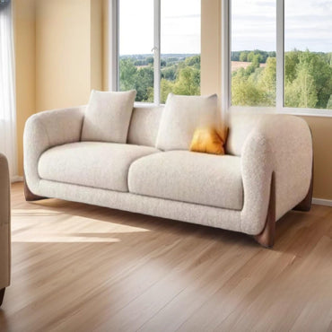 Boucle  Fabric Sofa Set – Stylish Modern Living Room Sofa with Wooden Legs or Pillow