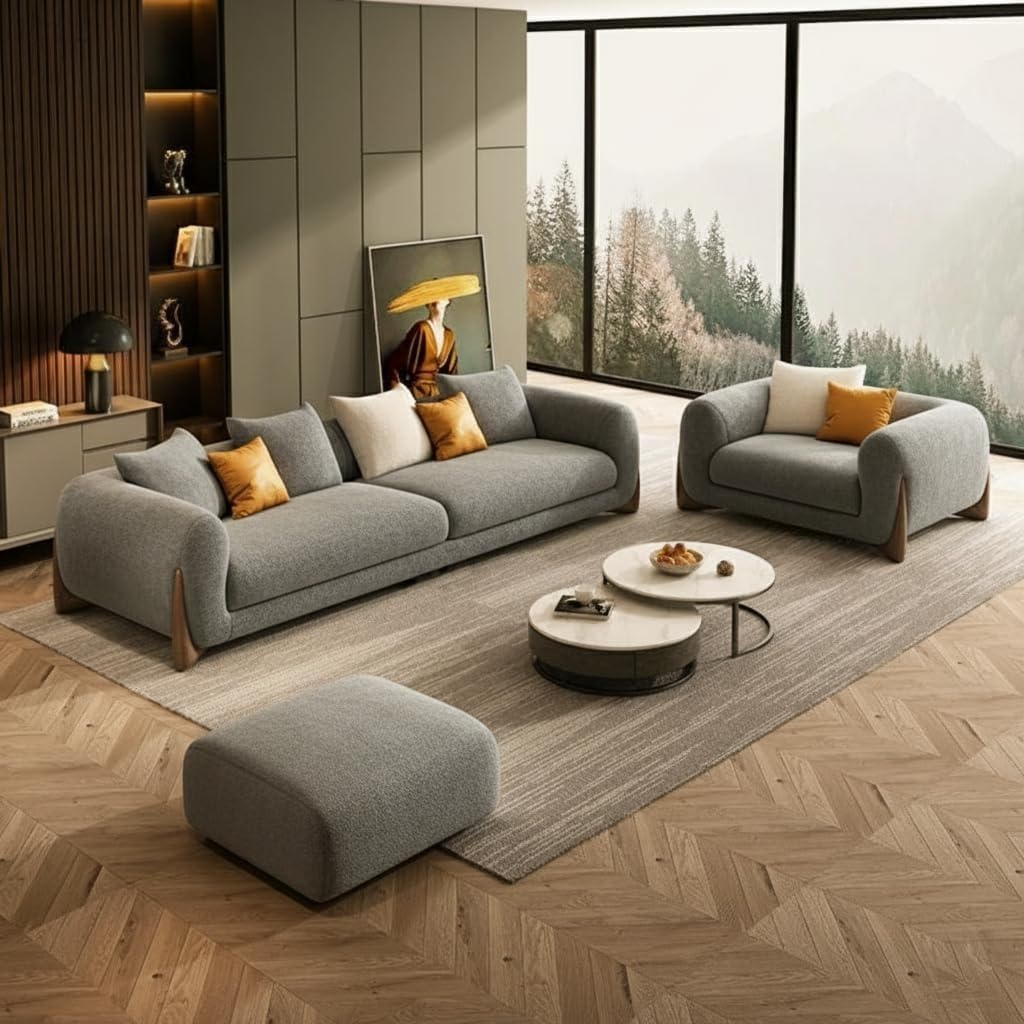 Luxury 4 Seater Sofa Set with Ottoman – Comfortable Living Room Seating