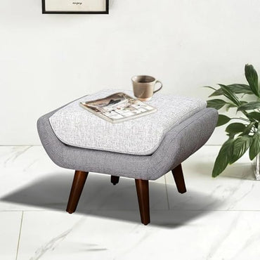 Modern Ottoman Footrest with wooden legs Linen fabric for Living room, Garden