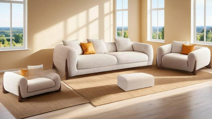 Boucle  Fabric Sofa Set – Stylish Modern Living Room Sofa with Wooden Legs or Pillow
