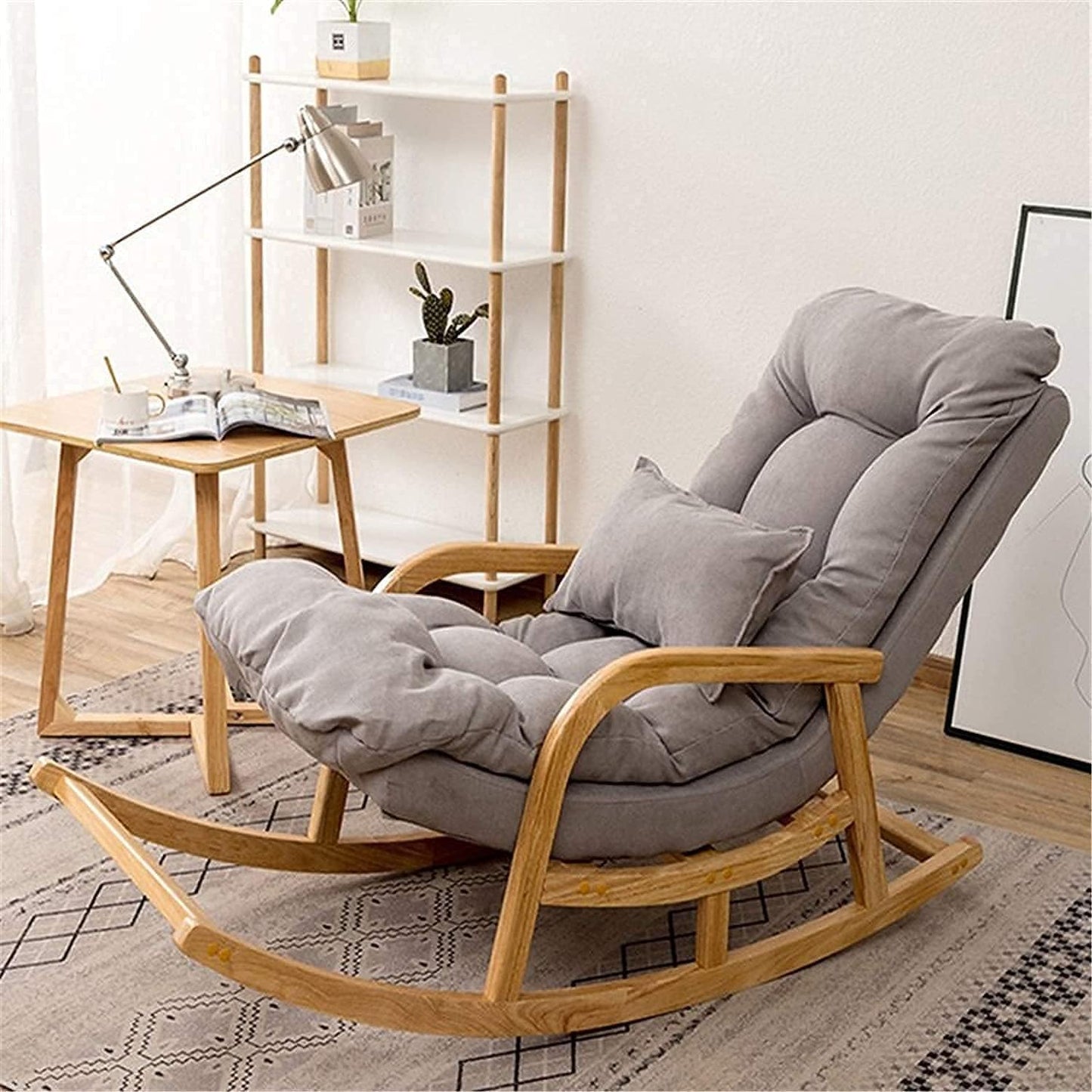 Teak Wood  Rocking Chair velvet fabric comfort for adult for living room, Garden