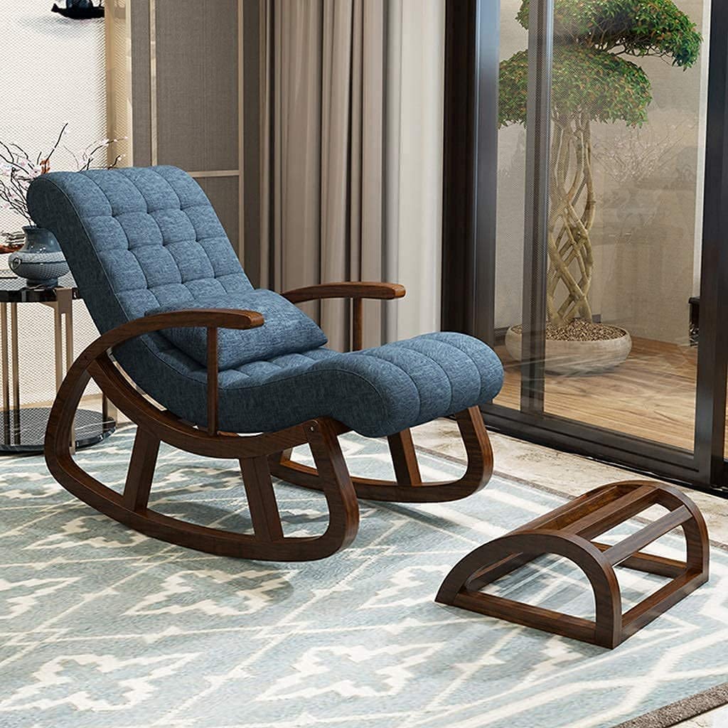 Sheesham Wood Rocking Chair With Wooden Footrest Relaxable Arm Chair for Garden