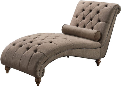 Rosewood Velvet Fabric Modern Lazy Chaise Lounge Couch With Tufted Backrest With Pillow