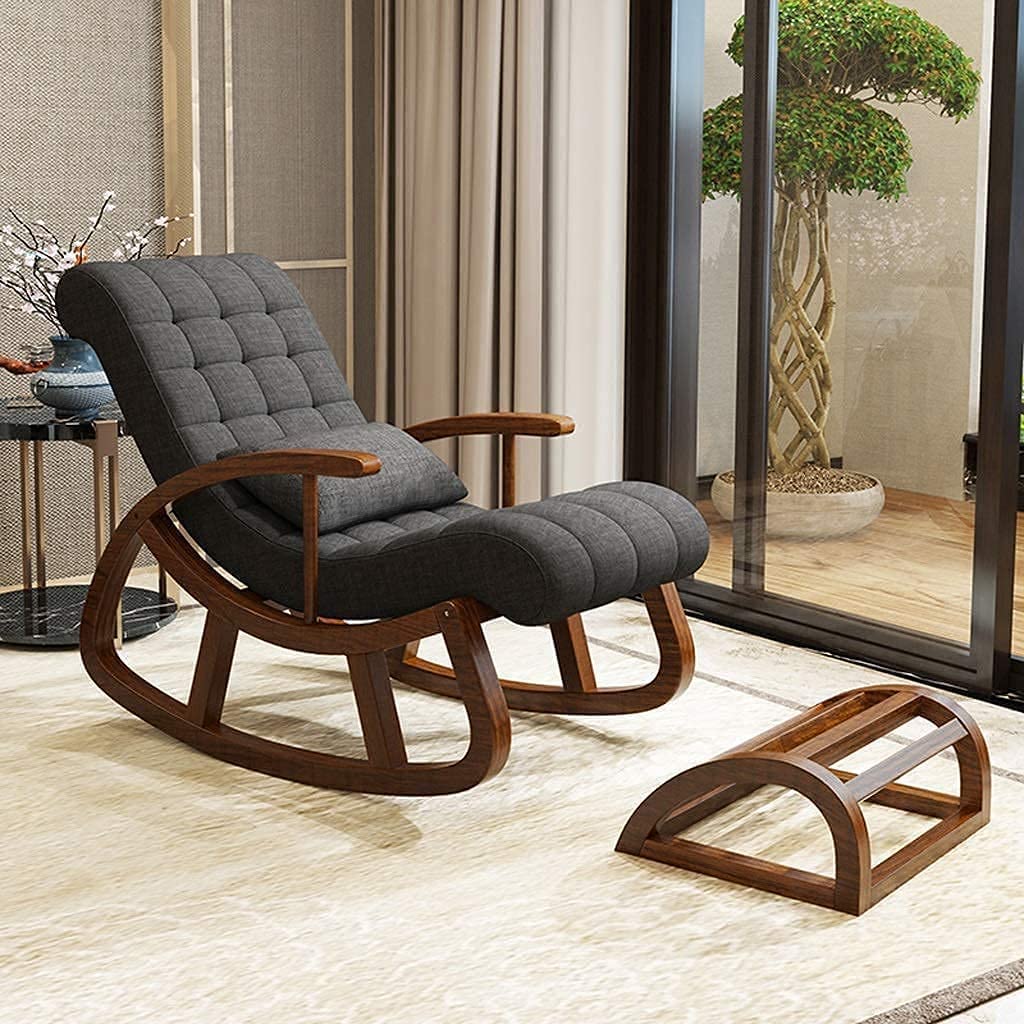 Sheesham Wood Rocking Chair With Wooden Footrest Relaxable Arm Chair for Garden
