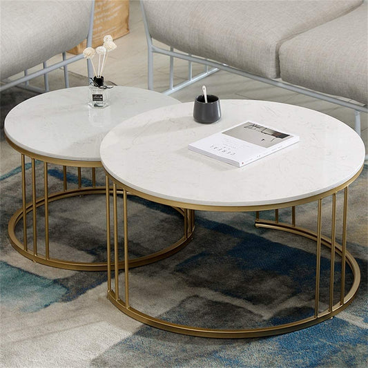 Set of 2 Coffee Table Modern Design Wooden with Mabel Top Center Table for Living Room, Bedroom,