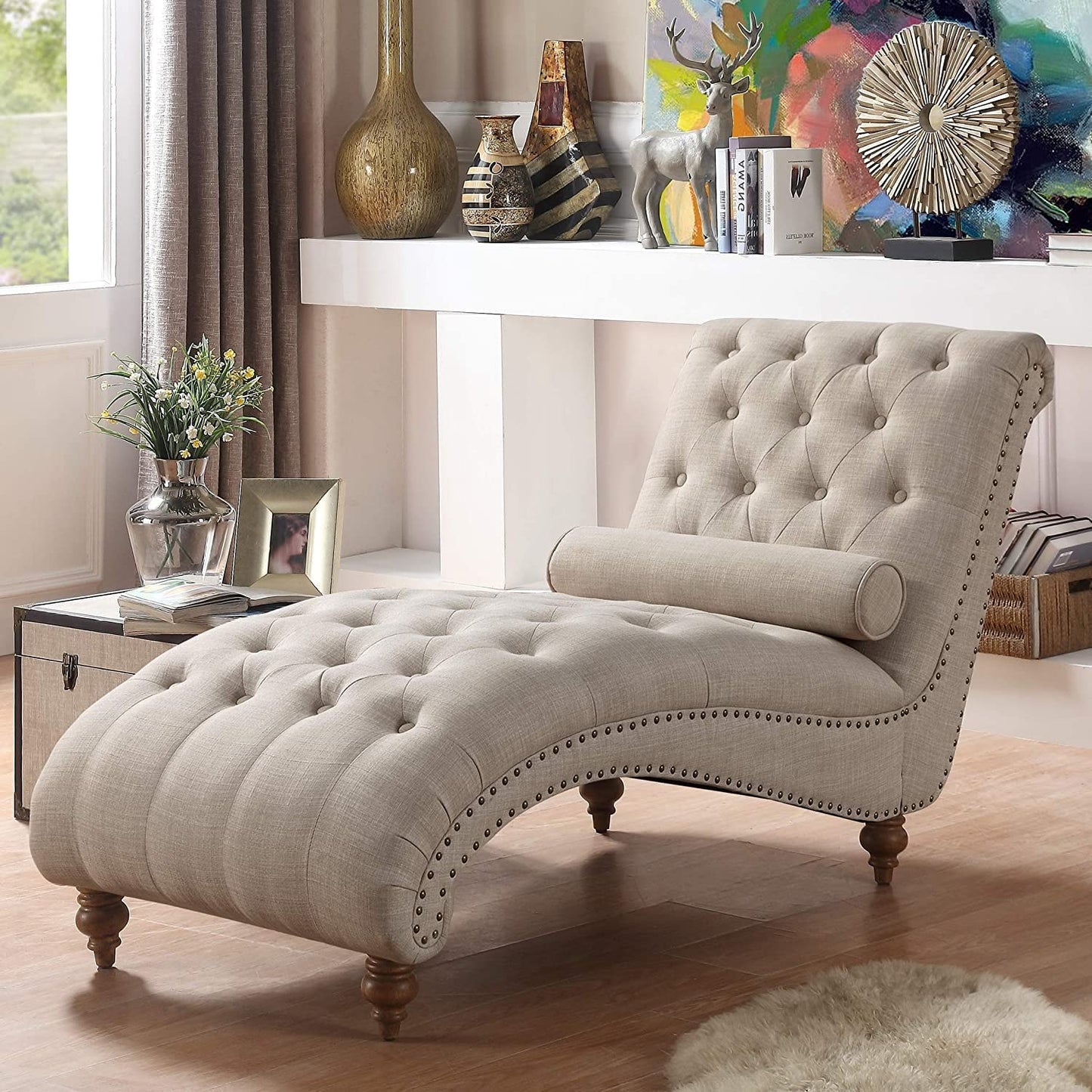 Rosewood Velvet Fabric Modern Lazy Chaise Lounge Couch With Tufted Backrest With Pillow