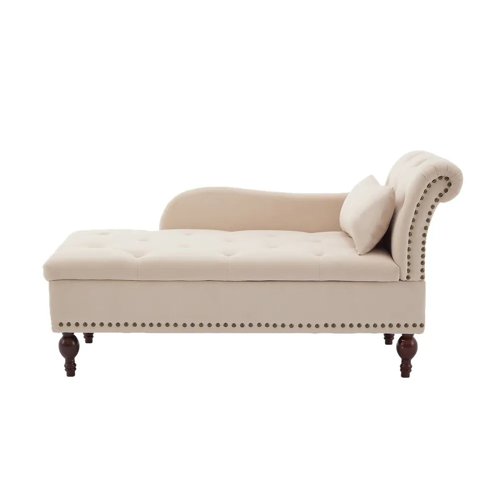 Rosewood Velvet Fabric 2 Seater Storage Modern Chaise Lounge Couch With Tufted Button Back with Pillow For Living room, Office, Garden