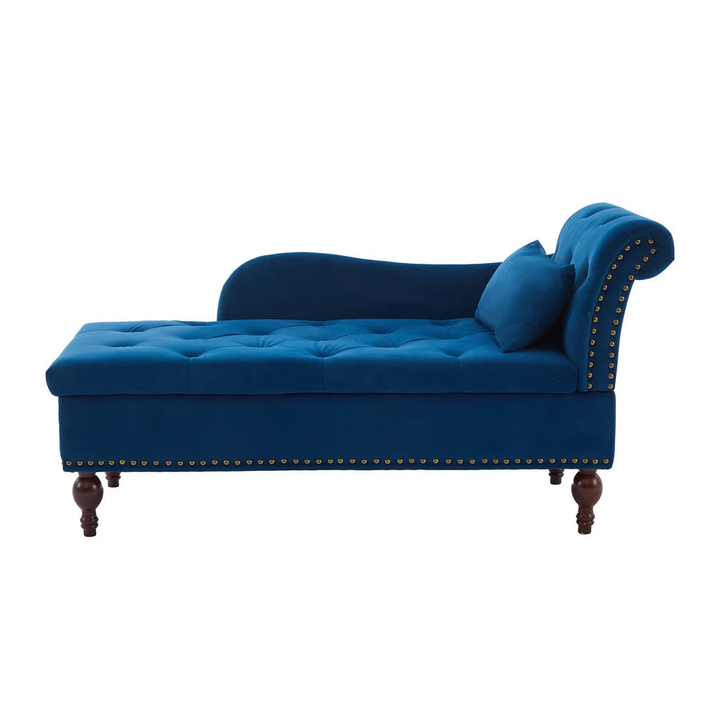 Rosewood Velvet Fabric 2 Seater Storage Modern Chaise Lounge Couch With Tufted Button Back with Pillow For Living room, Office, Garden