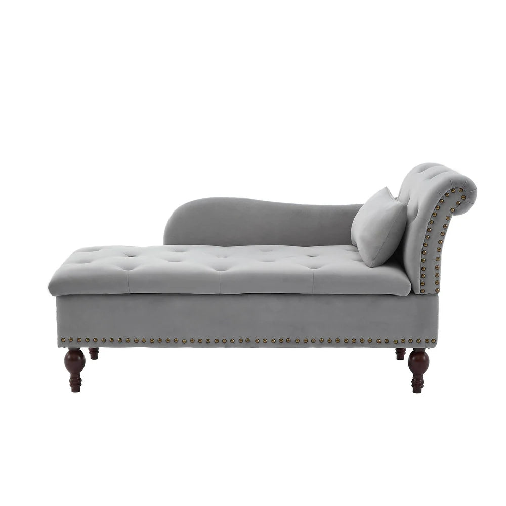 Rosewood Velvet Fabric 2 Seater Storage Modern Chaise Lounge Couch With Tufted Button Back with Pillow For Living room, Office, Garden