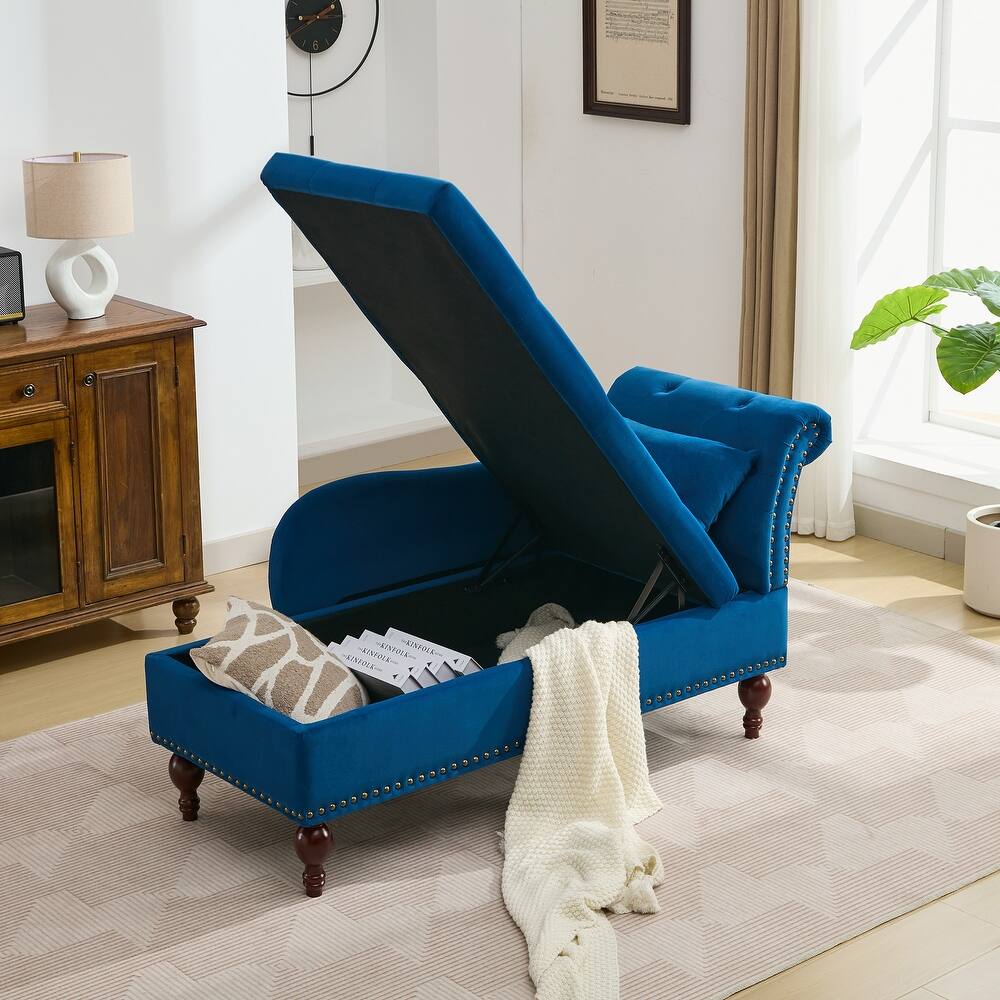 Rosewood Velvet Fabric 2 Seater Storage Modern Chaise Lounge Couch With Tufted Button Back with Pillow For Living room, Office, Garden