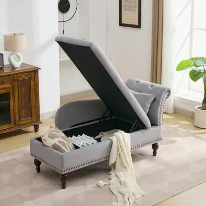 Rosewood Velvet Fabric 2 Seater Storage Modern Chaise Lounge Couch With Tufted Button Back with Pillow For Living room, Office, Garden