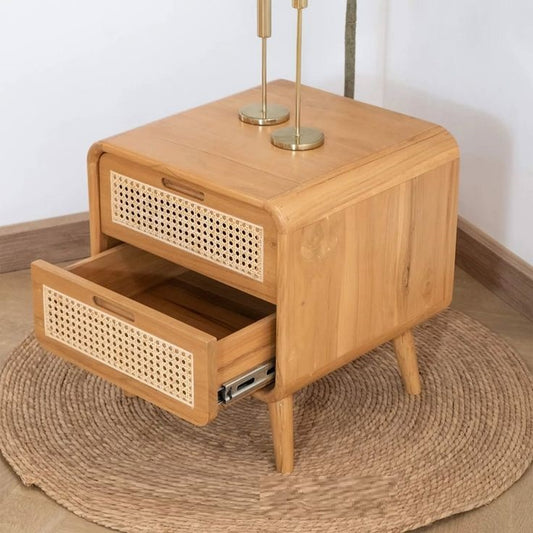 Solid Wood Modern Side Table Drawer and Open Storage for Living Room, Bedroom, Dorm and Small Spaces