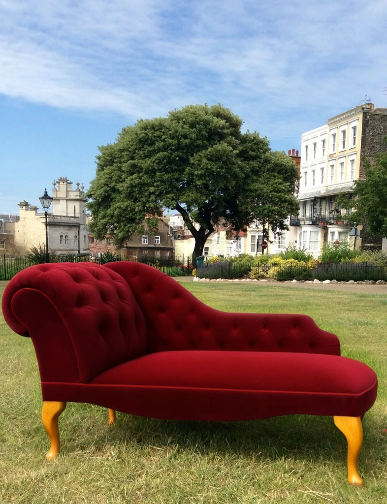 2 Seater Rosewood Velvet Fabric Modern Chaise Lounge Couch With Tufted Button Back For Living room, Office, Garden