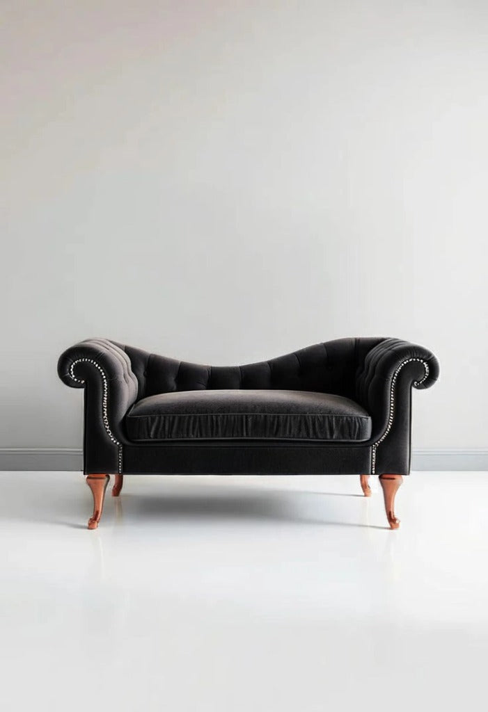 Rosewood Velvet Fabric 2 Seater Modern Chaise Lounge Couch With Tufted Button Back Rest For Living room, Office, Garden, Living room,