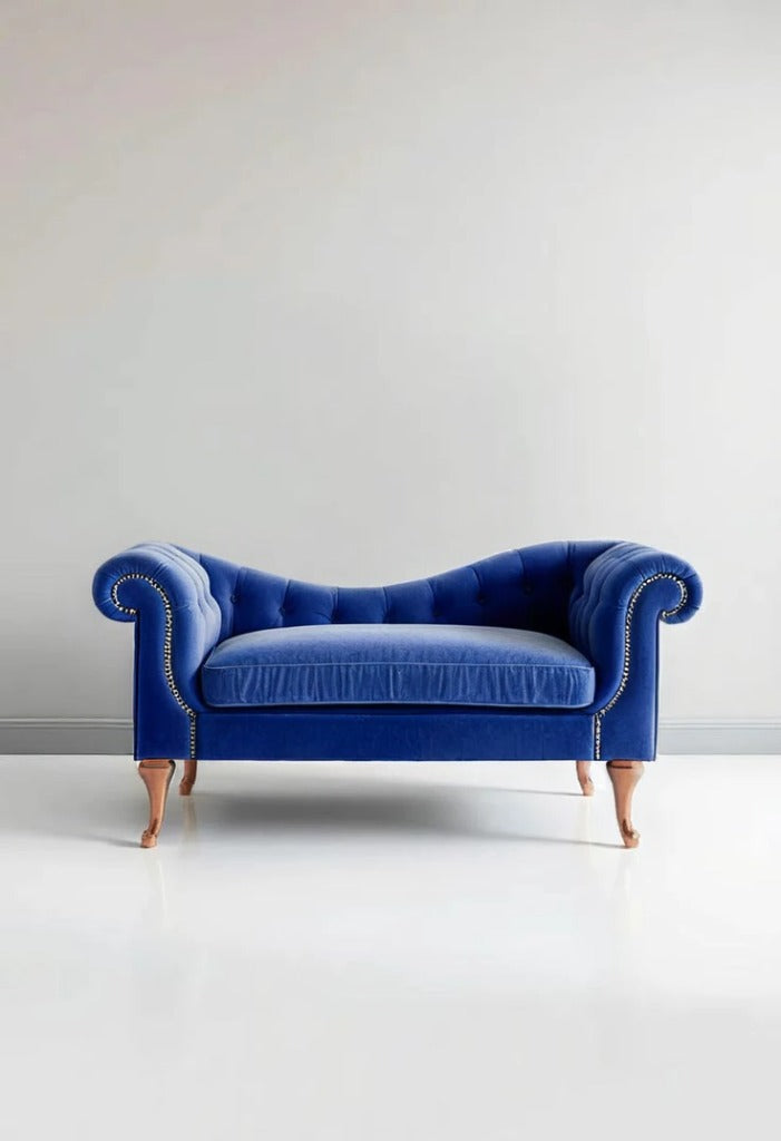 Rosewood Velvet Fabric 2 Seater Modern Chaise Lounge Couch With Tufted Button Back Rest For Living room, Office, Garden, Living room,