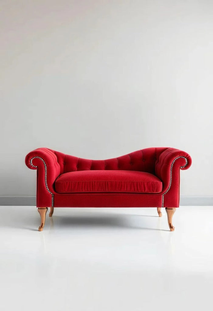 Rosewood Velvet Fabric 2 Seater Modern Chaise Lounge Couch With Tufted Button Back Rest For Living room, Office, Garden, Living room,