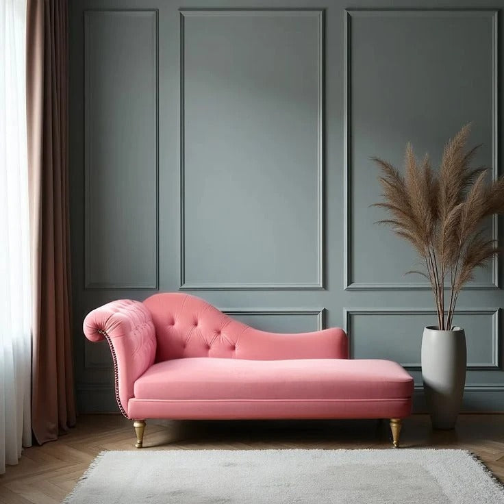 Rosewood Velvet Fabric 2 Seater Modern Chaise Lounge Couch With Tufted Button Back or Arm rest For Living room, Office, Garden