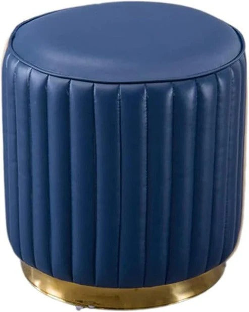 Solid Wood Cushion Ottoman Cylinder Shape Leatherette Stool with Golden Base Modern Style Footrest best for Living room, Garden