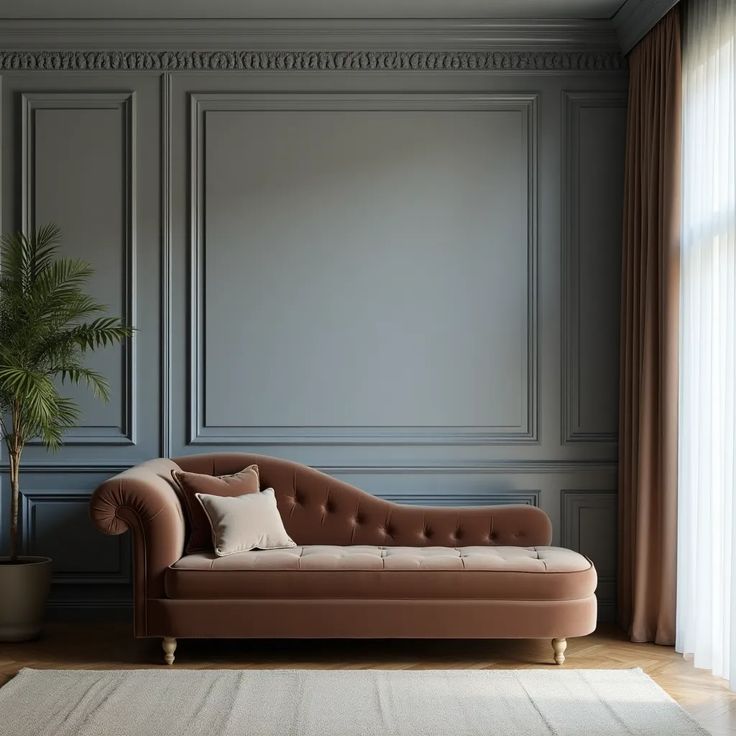 Rosewood Velvet Fabric 2 Seater Modern Chaise Lounge Couch With Tufted Button Back with Pillow For Living room, Office, Garden