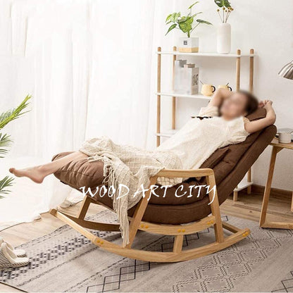 Teakwood Rocking Lounge Chair Relaxing Seat for Adult with Armrest