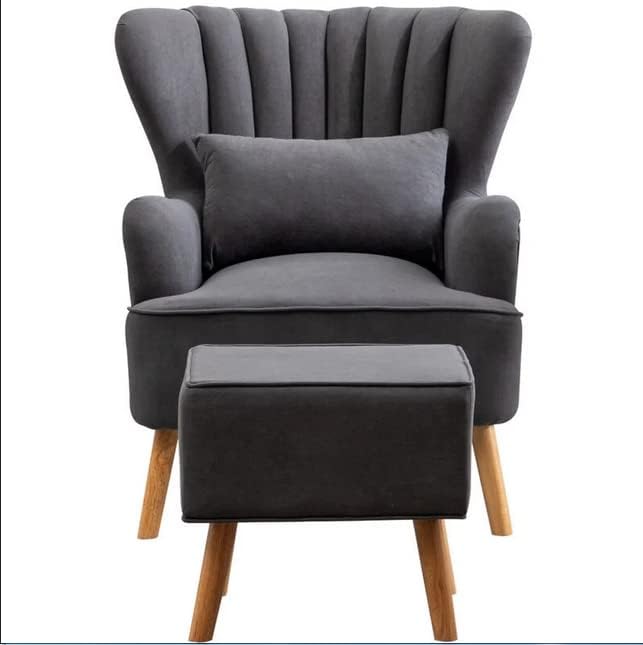 Modern Wing Chair for Living Room, Arm Chair with Ottoman/Footrest for Bedroom with Pouffes