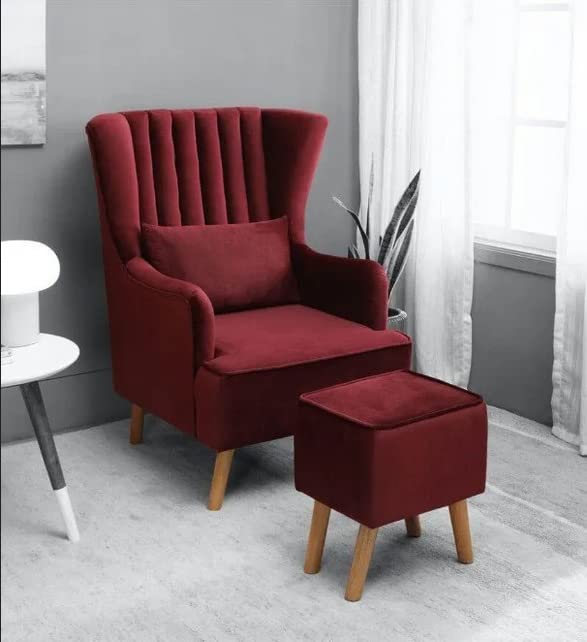 Modern Wing Chair for Living Room, Arm Chair with Ottoman/Footrest for Bedroom with Pouffes